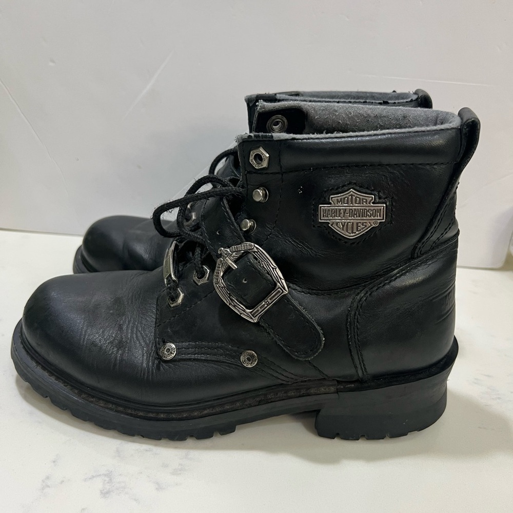 SOLD ‼️‼️Harley-Davidson Black Leather Ankle Boots - Picture 1 of 7